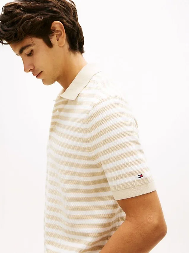 Short-Sleeve Stripe Waffled Sweater Polo Short-Sleeve Stripe Waffled Sweater Polo