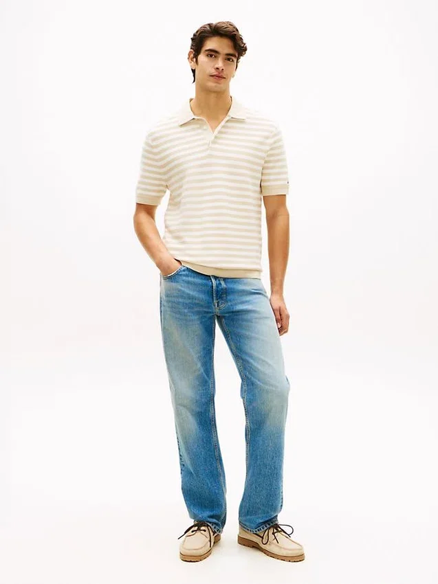 Short-Sleeve Stripe Waffled Sweater Polo Short-Sleeve Stripe Waffled Sweater Polo