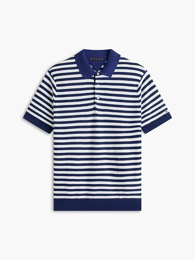 Short-Sleeve Stripe Waffled Sweater Polo Short-Sleeve Stripe Waffled Sweater Polo