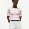 Short-Sleeve Striped Cable Knit Sweater Short-Sleeve Striped Cable Knit Sweater