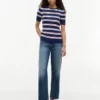 Short-Sleeve Striped Cable Knit Sweater Short-Sleeve Striped Cable Knit Sweater