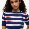 Short-Sleeve Striped Cable Knit Sweater Short-Sleeve Striped Cable Knit Sweater