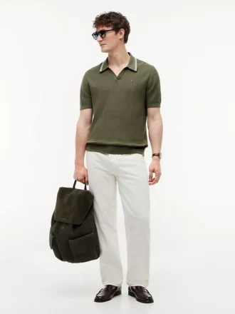 Short-Sleeve Tipped Sweater Polo