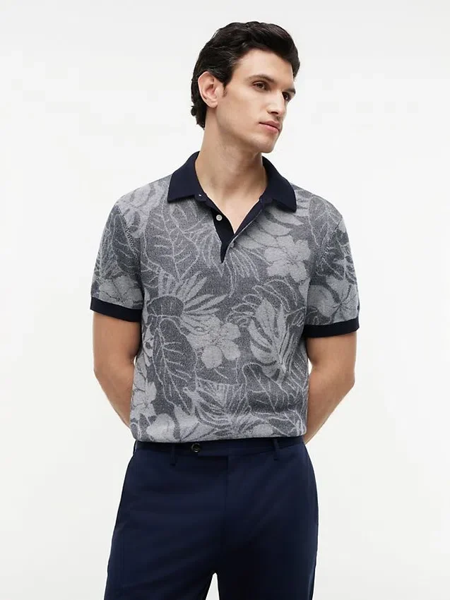Short-Sleeve Tropical Print Sweater Polo Short-Sleeve Tropical Print Sweater Polo