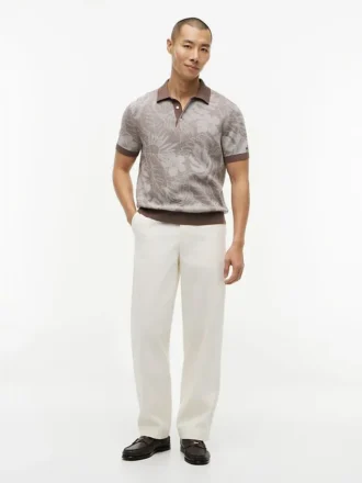 Short-Sleeve Tropical Print Sweater Polo