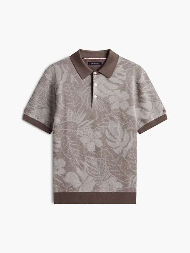Short-Sleeve Tropical Print Sweater Polo Short-Sleeve Tropical Print Sweater Polo