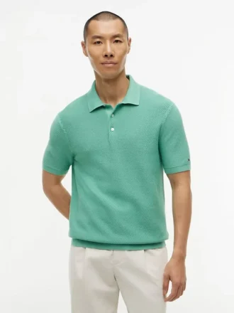 Short-Sleeve Waffled Sweater Polo