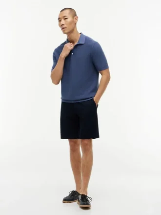 Short-Sleeve Waffled Sweater Polo