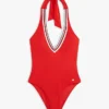 Signature Stripe Plunge Halter Swimsuit Signature Stripe Plunge Halter Swimsuit