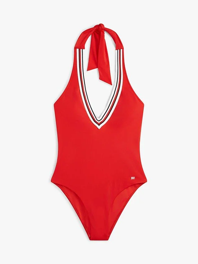 Signature Stripe Plunge Halter Swimsuit Signature Stripe Plunge Halter Swimsuit