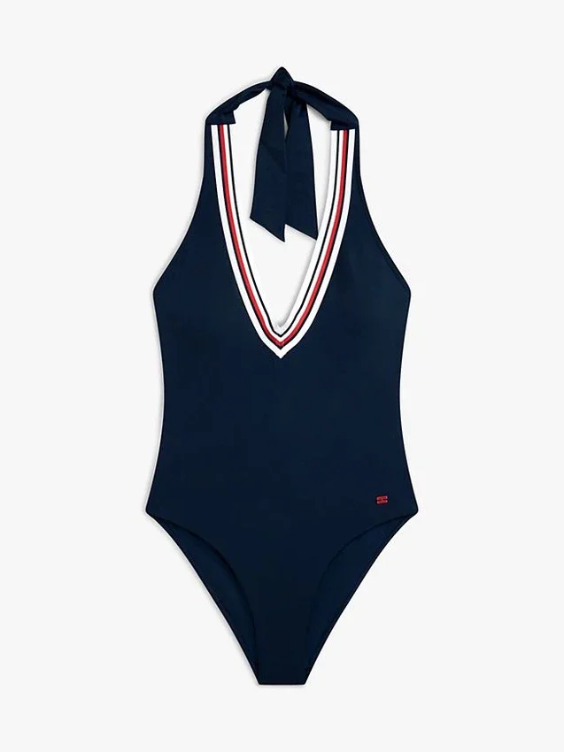 Signature Stripe Plunge Halter Swimsuit Signature Stripe Plunge Halter Swimsuit