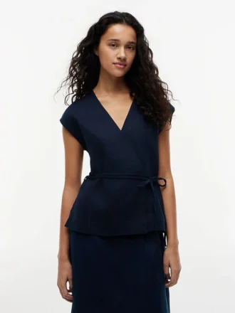 Sleeveless Linen-Blend Wrap Top