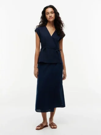 Sleeveless Linen-Blend Wrap Top