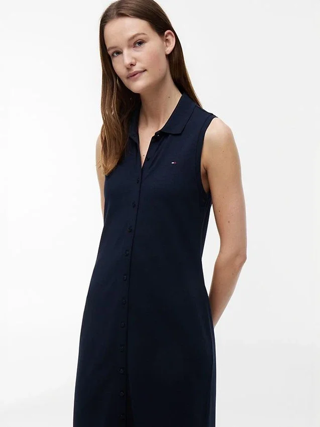 Sleeveless Pique Midi Polo Dress Sleeveless Pique Midi Polo Dress