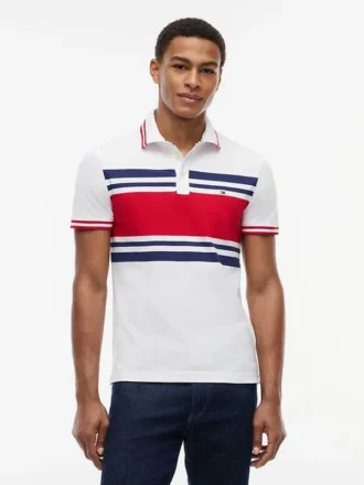 Slim Fit Block Stripe Stretch Pique Polo