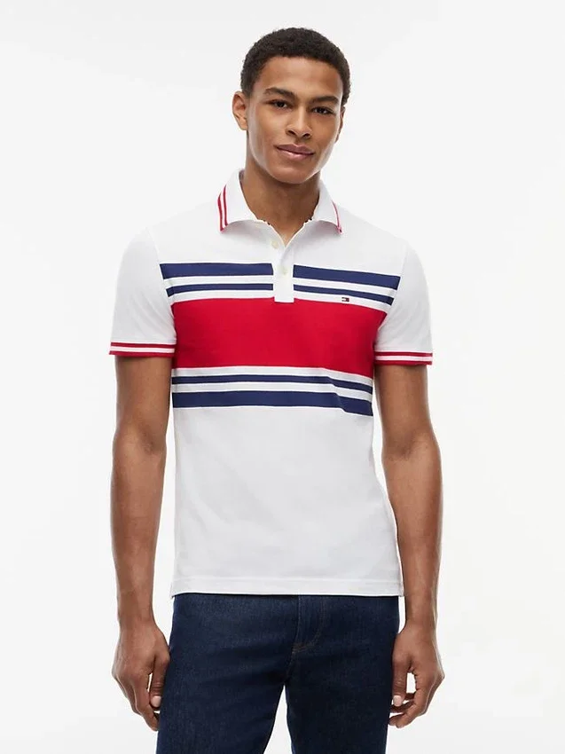 Slim Fit Block Stripe Stretch Pique Polo Slim Fit Block Stripe Stretch Pique Polo
