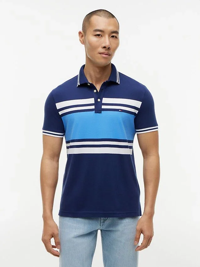 Slim Fit Block Stripe Stretch Pique Polo Slim Fit Block Stripe Stretch Pique Polo
