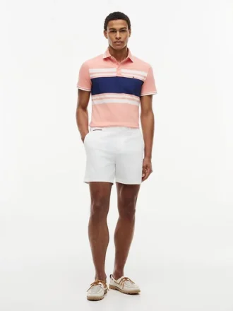 Slim Fit Block Stripe Stretch Pique Polo