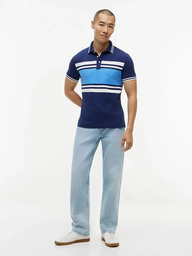 Slim Fit Block Stripe Stretch Pique Polo Slim Fit Block Stripe Stretch Pique Polo