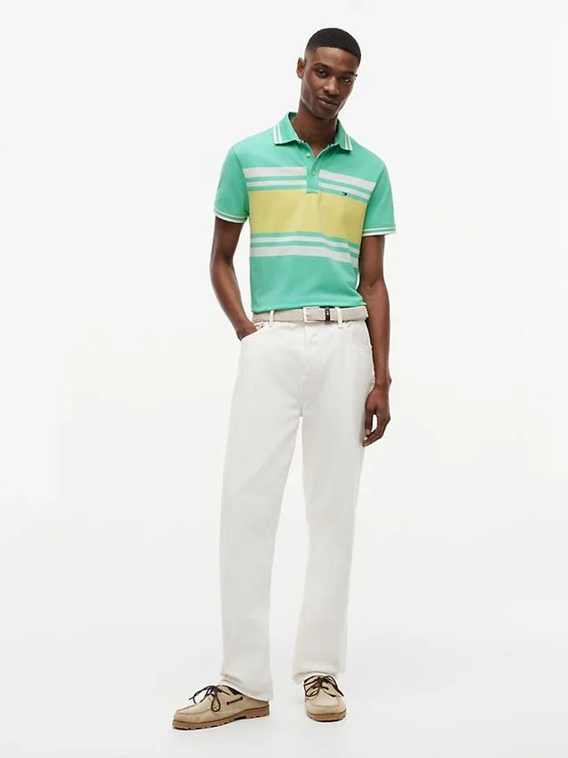 Slim Fit Block Stripe Stretch Pique Polo Slim Fit Block Stripe Stretch Pique Polo