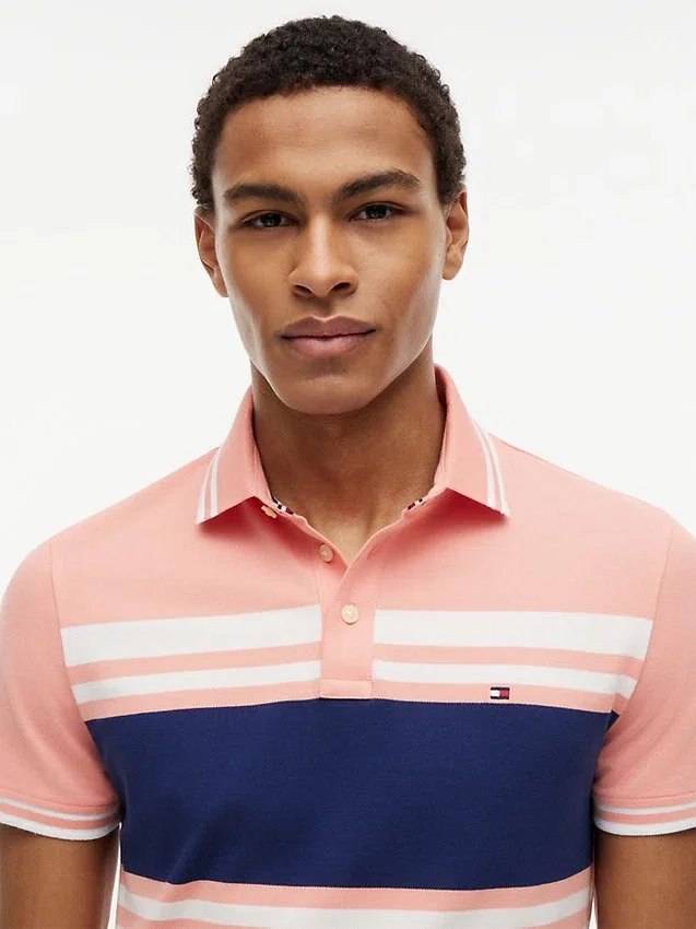 Slim Fit Block Stripe Stretch Pique Polo Slim Fit Block Stripe Stretch Pique Polo