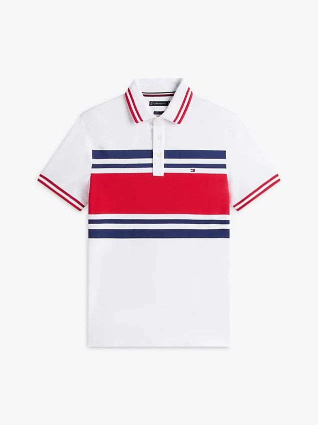 Slim Fit Block Stripe Stretch Pique Polo Slim Fit Block Stripe Stretch Pique Polo