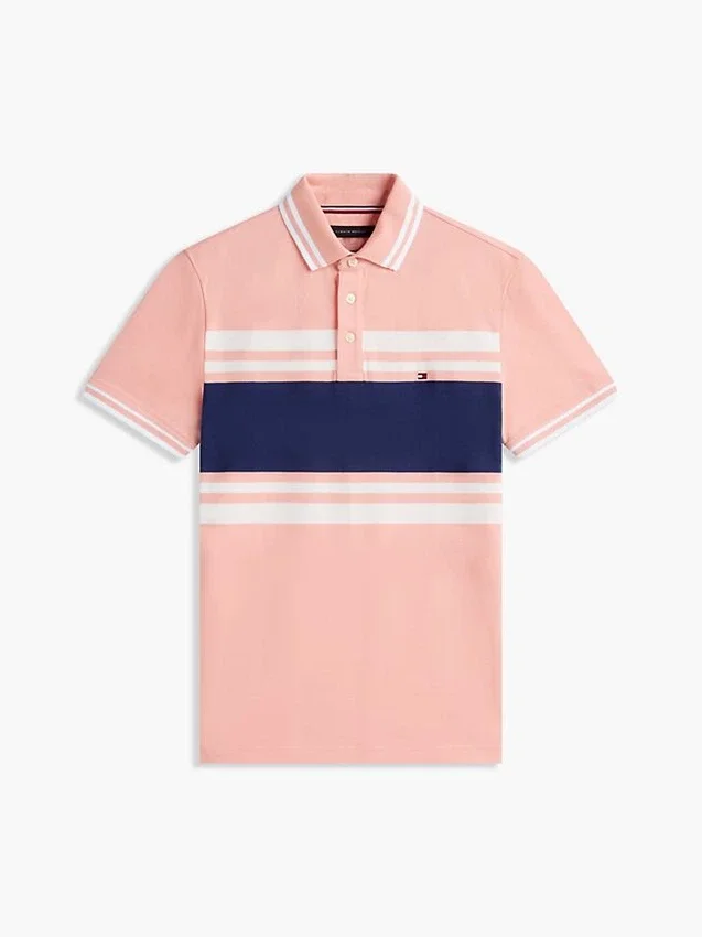Slim Fit Block Stripe Stretch Pique Polo Slim Fit Block Stripe Stretch Pique Polo