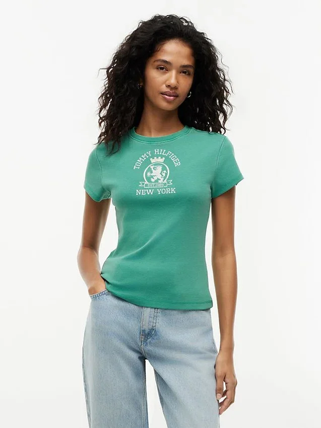 Slim Fit Garment-Dyed Crest Logo T-Shirt Slim Fit Garment-Dyed Crest Logo T-Shirt