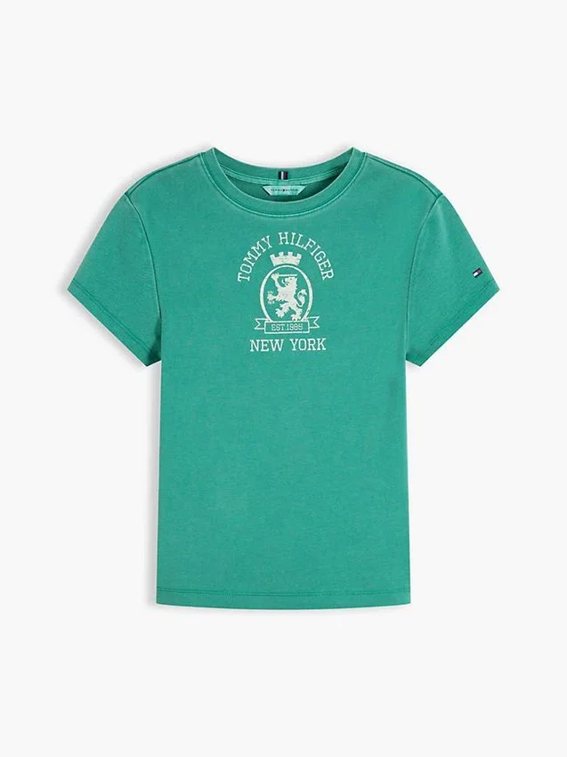 Slim Fit Garment-Dyed Crest Logo T-Shirt Slim Fit Garment-Dyed Crest Logo T-Shirt