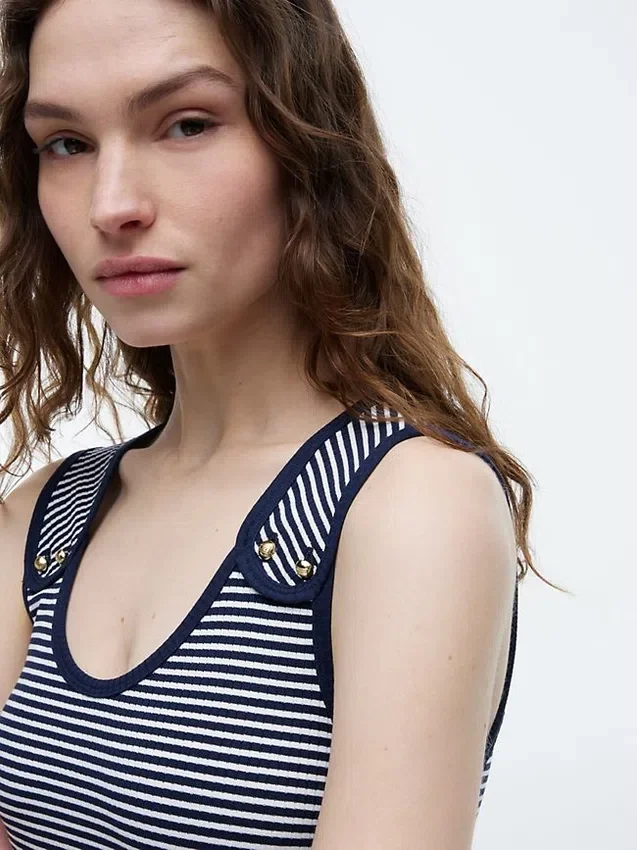 Slim Fit Nautical Gold-Button Tank Top Slim Fit Nautical Gold-Button Tank Top