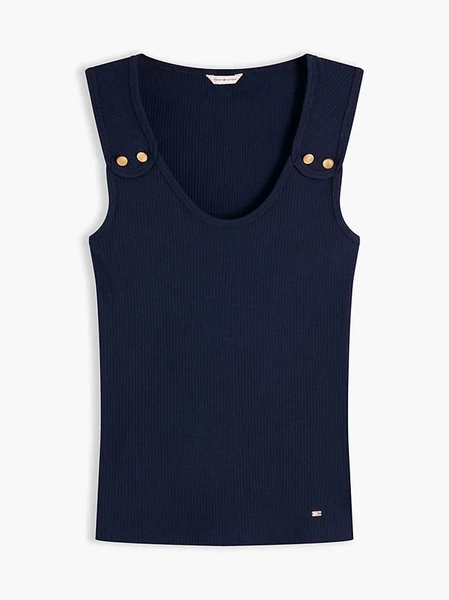 Slim Fit Nautical Gold-Button Tank Top Slim Fit Nautical Gold-Button Tank Top
