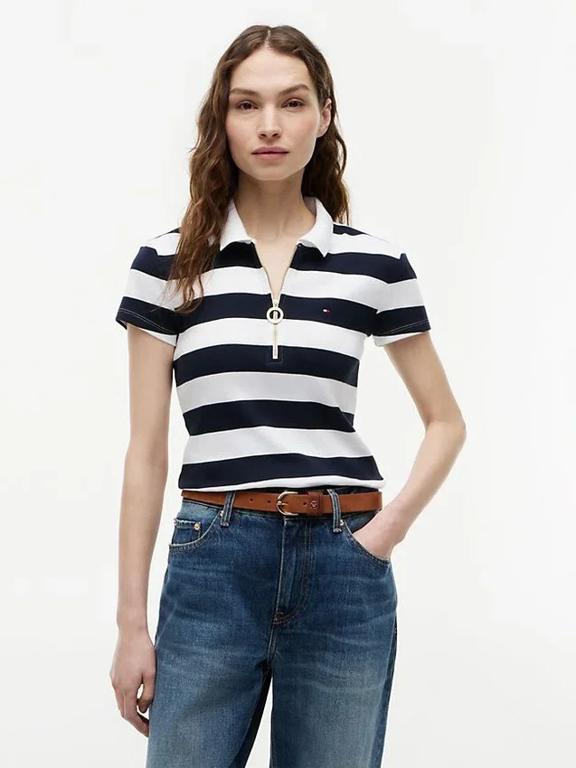 Slim Fit Rugby Stripe Zip Polo Slim Fit Rugby Stripe Zip Polo