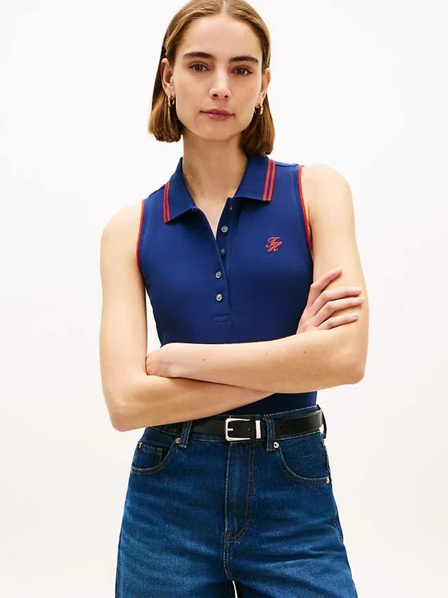 Slim Fit Sleeveless Script Monogram Polo Slim Fit Sleeveless Script Monogram Polo