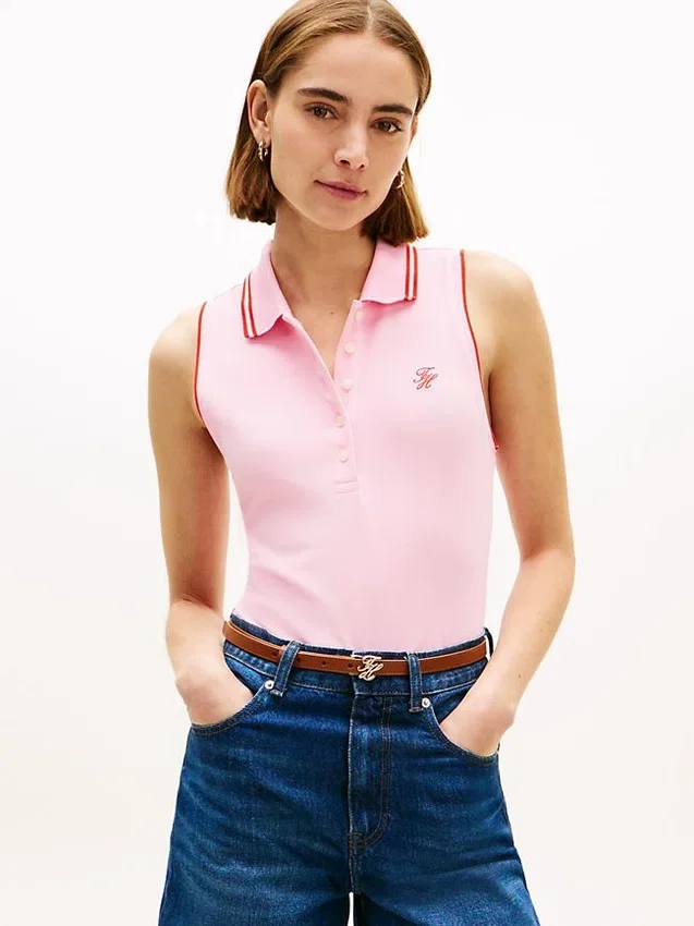 Slim Fit Sleeveless Script Monogram Polo Slim Fit Sleeveless Script Monogram Polo