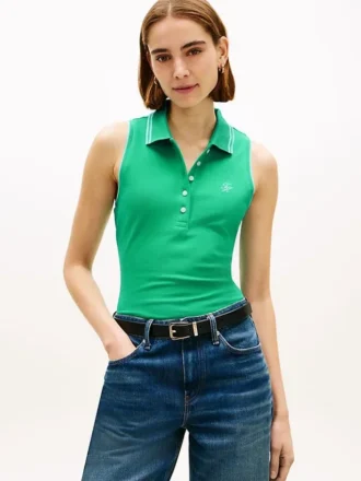 Slim Fit Sleeveless Script Monogram Polo