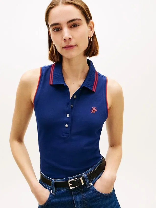 Slim Fit Sleeveless Script Monogram Polo Slim Fit Sleeveless Script Monogram Polo