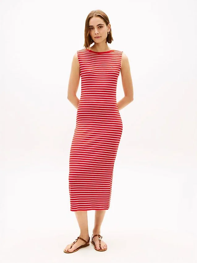 Slim Fit Stripe Boatneck Midi Dress Slim Fit Stripe Boatneck Midi Dress