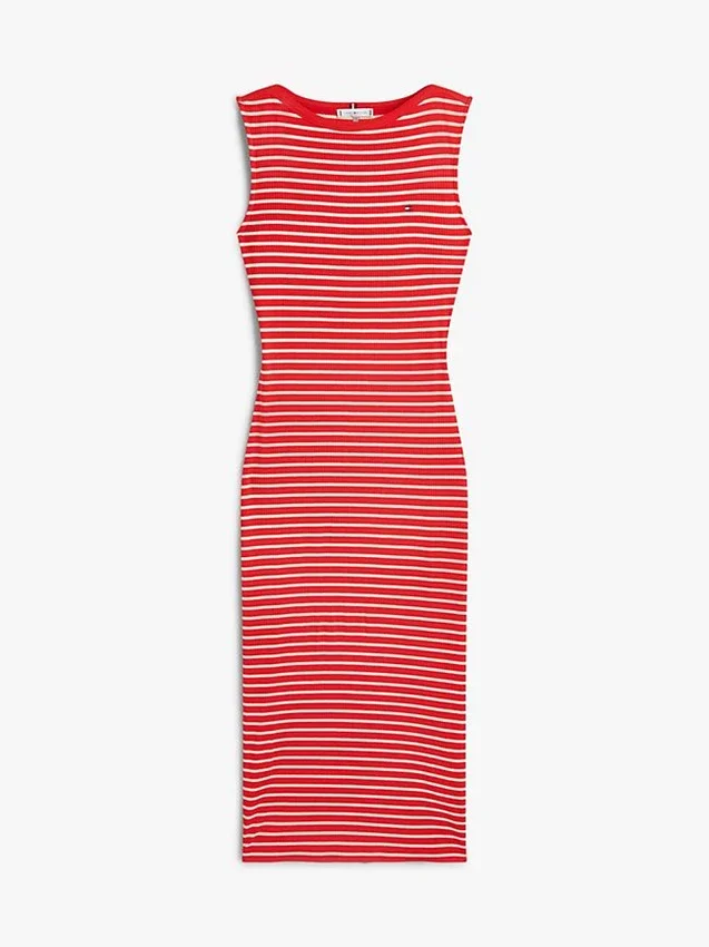 Slim Fit Stripe Boatneck Midi Dress Slim Fit Stripe Boatneck Midi Dress