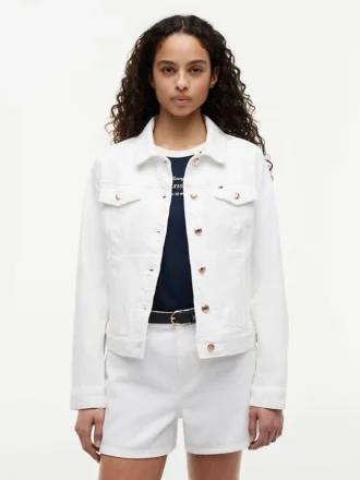 Slim Fit White Stretch-Denim Jacket