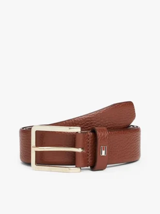 Square-Buckle Pebbled Leather Belt