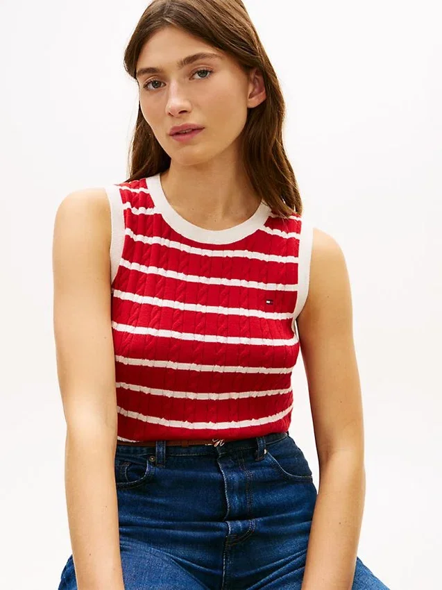 Stripe Cable Knit Sweater Vest Stripe Cable Knit Sweater Vest
