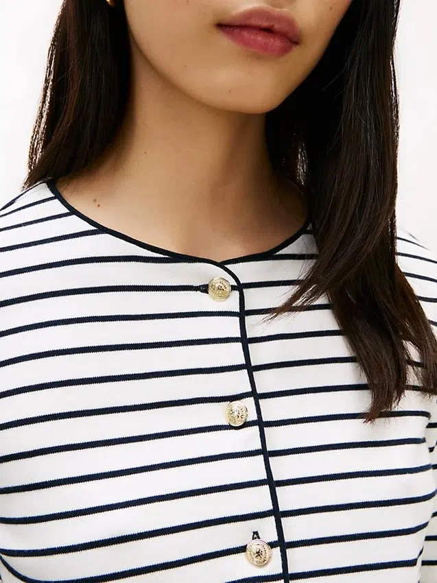 Stripe Cotton Interlock Cardigan T-Shirt Stripe Cotton Interlock Cardigan T-Shirt