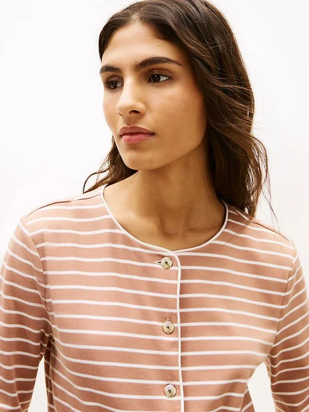 Stripe Cotton Interlock Cardigan T-Shirt Stripe Cotton Interlock Cardigan T-Shirt