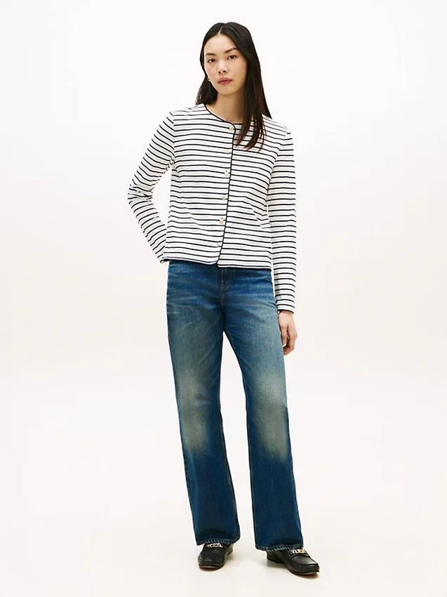 Stripe Cotton Interlock Cardigan T-Shirt Stripe Cotton Interlock Cardigan T-Shirt