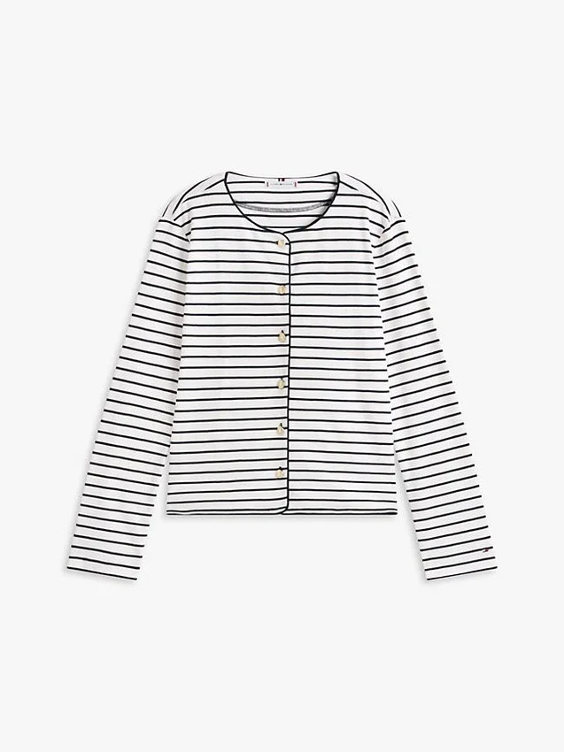 Stripe Cotton Interlock Cardigan T-Shirt Stripe Cotton Interlock Cardigan T-Shirt