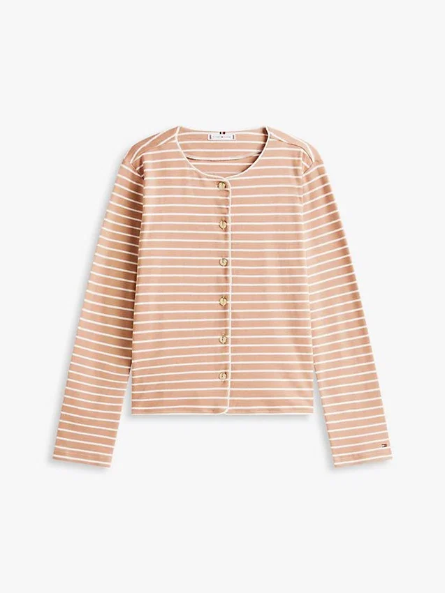 Stripe Cotton Interlock Cardigan T-Shirt Stripe Cotton Interlock Cardigan T-Shirt