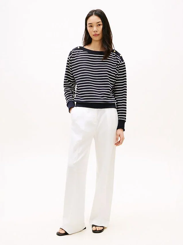 Stripe Gold-Button Boatneck Sweatshirt Stripe Gold-Button Boatneck Sweatshirt