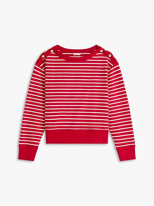 Stripe Gold-Button Boatneck Sweatshirt Stripe Gold-Button Boatneck Sweatshirt