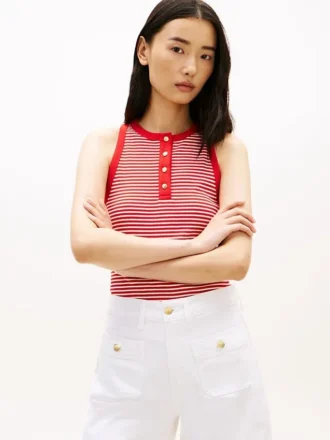Stripe Gold-Button Henley Tank Top