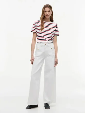 Stripe Gold-Button Interlock T-Shirt